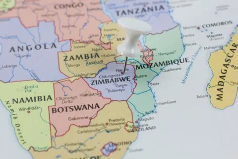 Zimbabwe on the map of the world. Stock Photos