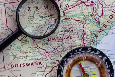 Zimbabwe on the map of the world. Stock Photos