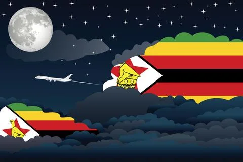 Zimbabwe Night Clouds Airplane Vector Illustration Stock Illustration