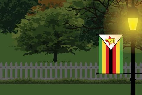 Zimbabwe Night Trees Lamp Vector Illustration Stock Illustration
