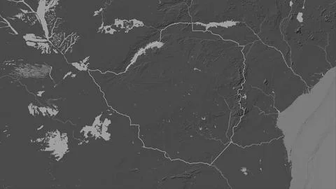Zimbabwe outlined on a Bilevel elevation map with lakes and rivers Stock Illustration