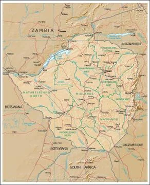 Zimbabwe physiography map Stock Illustration