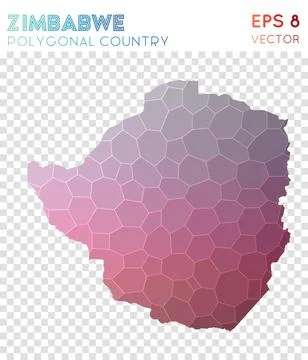 Zimbabwe polygonal map, mosaic style country. Fetching low poly style, mode.. Stock Illustration
