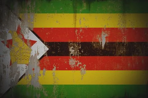 Zimbabwe - Weathered Flag on Old Wall with Peeling Paint and Rust Stock Illustration