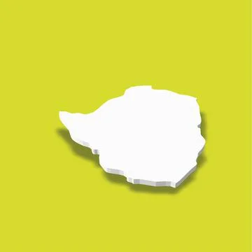 Zimbabwe - white 3D silhouette map of country area with dropped shadow on green Stock Illustration
