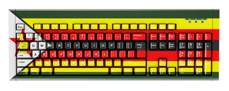 Zimbabwean flag painted on computer keyboard. 3D rendering 스톡 일러스트
