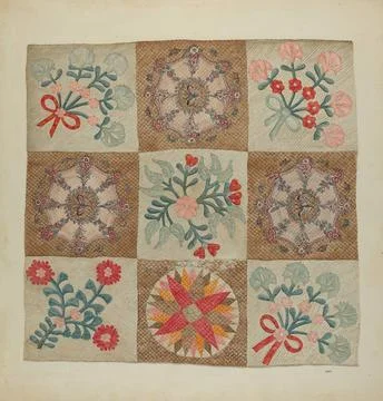 A Zimet, Applique and Patchwork Quilt, c 1939 Applique and Patchwork Quilt... Stock Photos