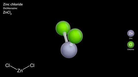Zinc Chloride. 3D model of a molecule. ZnCl2. Black background. 3D render Stock Footage 292112232