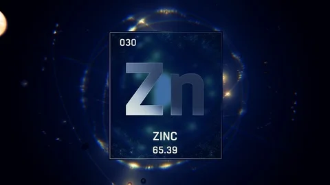 Zinc as Element 30 of the Periodic Table 3D animation on blue background Vídeo Stock 119567787