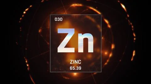 Zinc as Element 30 of the Periodic Table 3D illustration on orange background Stock-Illustration
