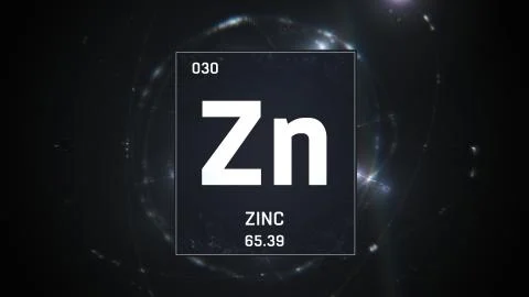 Zinc as Element 30 of the Periodic Table 3D illustration on silver background Stock-Illustration
