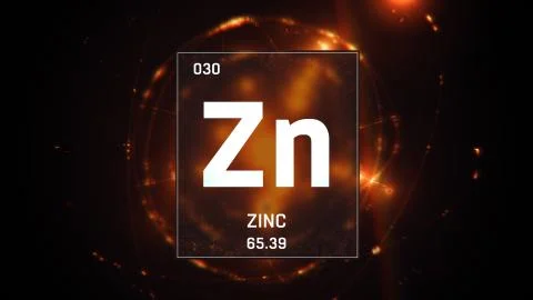 Zinc as Element 30 of the Periodic Table 3D illustration on orange background Stock Illustration