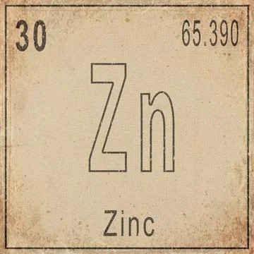 Zinc Element Card from Periodic Table on Vintage Old Paper Stock Illustration
