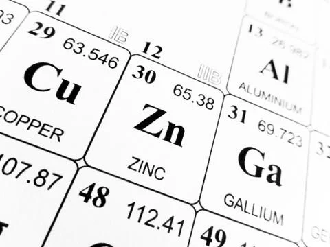 Zinc on the periodic table of the elements Stock Photos