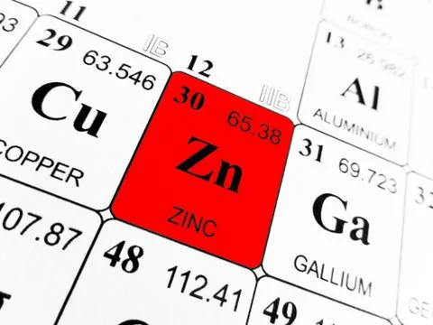 Zinc on the periodic table of the elements Stock Photos
