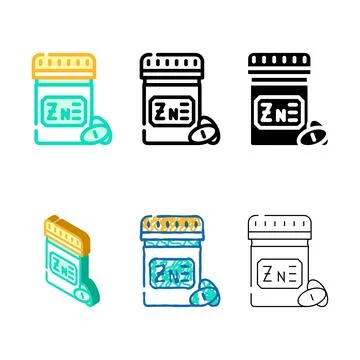 Zinc pills trace elements color icon vector variations Illustrazione stock