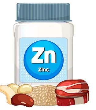 Zinc Supplement Bottle with Nuts and Meat Illustration Stock Illustration