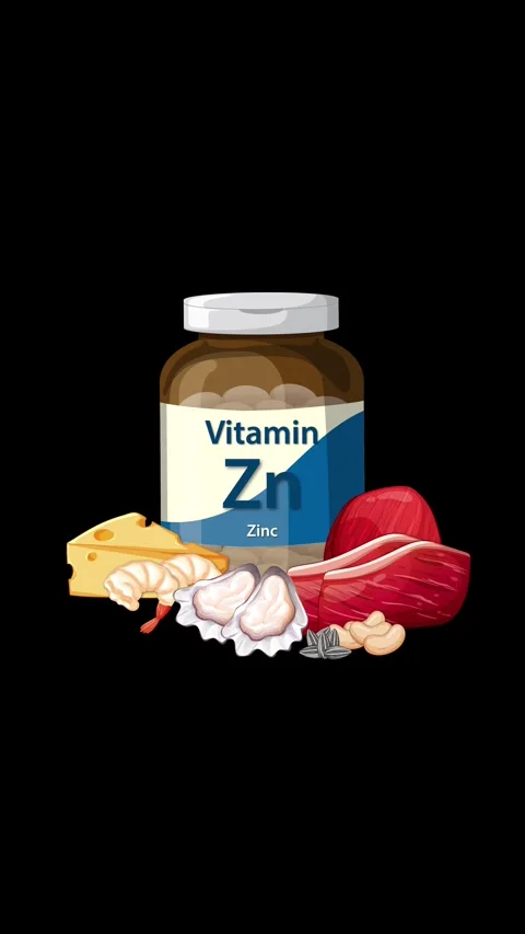 Zinc Supplement Bottle Surrounded by High-Zinc Foods Animation Video stock 317283909