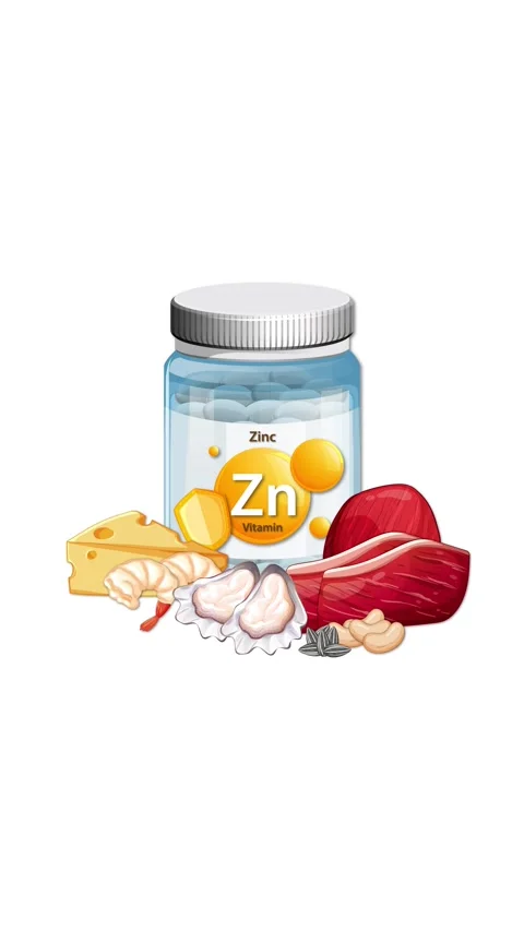 Zinc Supplement Bottle Surrounded by High-Zinc Food Sources Animation Video stock 321384321