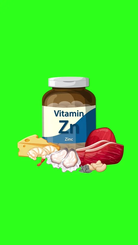 Zinc Supplement Bottle Surrounded by Nutritious Food Sources Animation Video stock 321384308