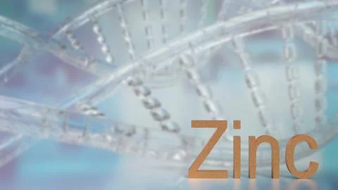 The Zinc text on dna Background for sci or health concept 3d rendering. Stock Illustration