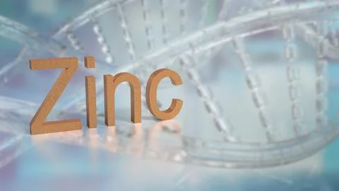 The Zinc text on dna Background for sci or health concept 3d rendering. Stock Illustration