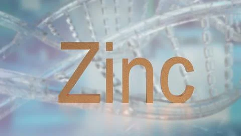 The Zinc text on dna Background for sci or health concept 3d rendering. Stock Illustration