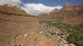 Zion National Park Aerial Shot of Virgin River and Canyon seen from Springdale 4k or 4k+ Resolution