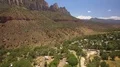 Zion National Park Aerial Shot of Virgin River and Canyon seen from Springdale 4k or 4k+ Resolution