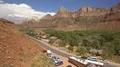 Zion National Park Aerial Virgin River and Canyon seen from Springdale 4k or 4k+ Resolution