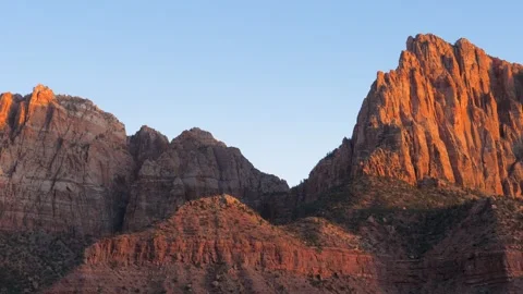 Zion national park mountain range golden hour sunset Stock Footage 344866489