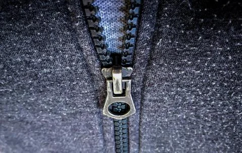 Zip chain of woolen jacket closed up shot. Stock-Fotos