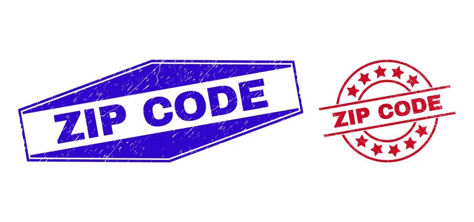 ZIP CODE Grunged Seals in Circle and Hexagon Forms 스톡 일러스트