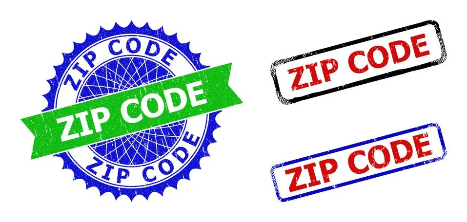ZIP CODE Rosette and Rectangle Bicolor Watermarks with Corroded Surfaces Illustrazione stock