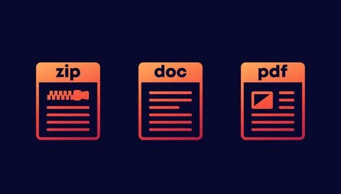 Zip, doc and pdf file icons for web Stock Illustration