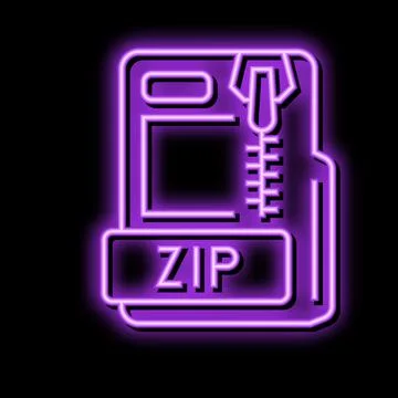 Zip file format document neon glow icon illustration Illustrazione stock