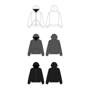 Zip Hoodie Vector Flat Technical Illustration Zip Hoodie Fashion Design Stock Illustration