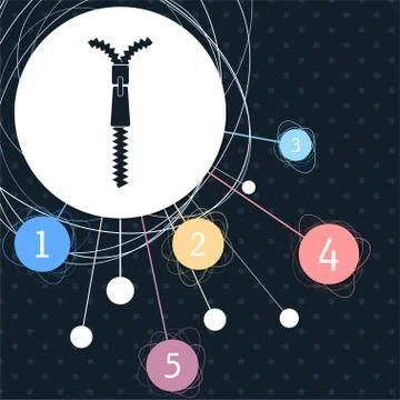 Zip icon with the background to the point and with infographic style. 스톡 일러스트