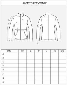 Zip up jacket size chart. Stock Illustration