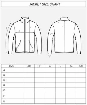 Zip up jacket size chart. Stock Illustration