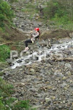 Zip Line Adventure In Ecuadorian Rainforest Banos De Agua Santa Stock Photos