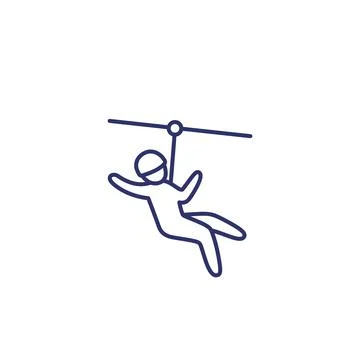 Zip line icon on white, linear sign Stock Illustration