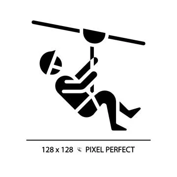 Zip line ride pixel perfect black glyph icon 스톡 일러스트