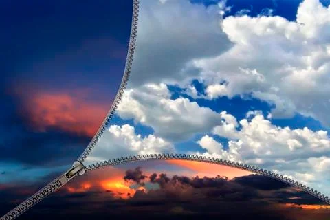 Zip separating the sky at night and day Stock Illustration