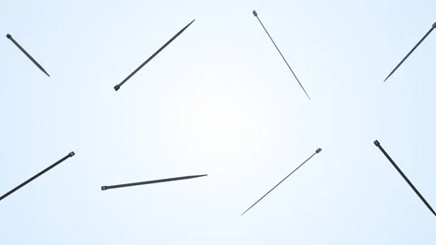 Zip Ties Falling on a Light Blue Background. Black Zip Ties 3D Animation. 4K Stock Footage 303151358
