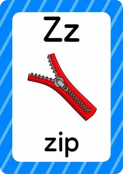 Zip vector isolated on white background. letter Z flashcard, Zipper cartoon. Illustrazione stock