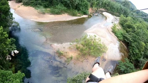 Zipline POV over River 스톡 동영상 168533053