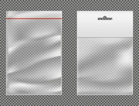 Ziplock plastic packets 3d realistic vector set Stock Illustration