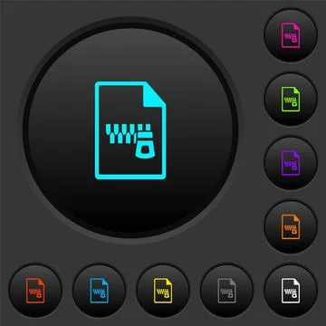 Zipped document dark push buttons with color icons Illustrazione stock