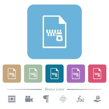 Zipped document flat icons on color rounded square backgrounds Stock Illustration